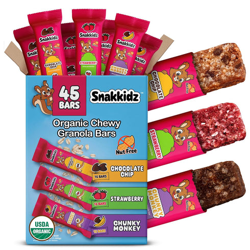 Snakkidz Organic Chewy Granola Bars for Kids, Allergen-Free, Nut-Free, Gluten-Free, Low Sugar