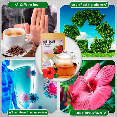 TeaDreamTea Hibiscus Tea Bags - 100 Bleach-Free, Caffeine Free Dried Hibiscus Flowers for Hot or Iced Herbal Tea