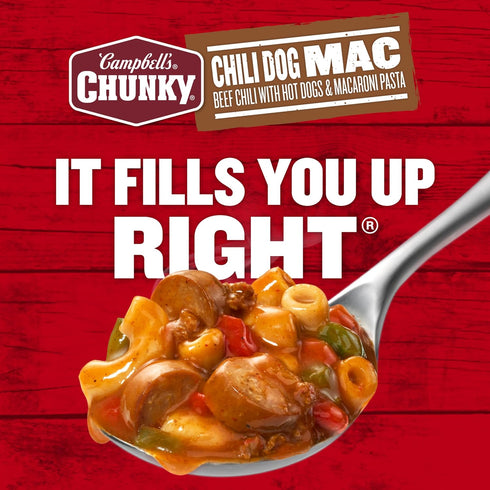 18.8 oz (12 Pack) Campbells Chunky Chili Dog Mac Soup, Can