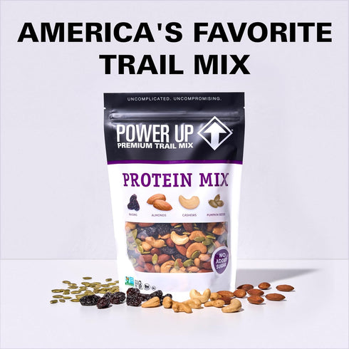 Packed 14oz, Power Up Premium Trail Mix - Protein No Added Sugar, Made Without Peanuts, Gluten Free, Vegan, Non-GMO