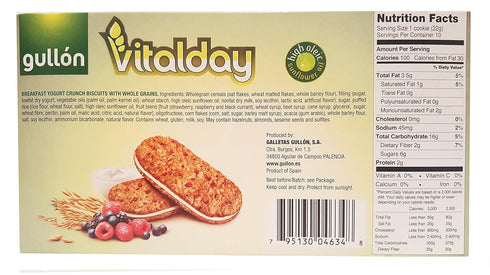 Gullon 7.76 oz. Tasty Breakfast Yogurt Sandwich Crunch Biscuit Cookies with Whole Grain