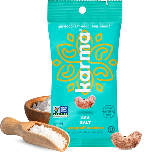 Sea Salt Cashews with Skin by Karma Nuts, Whole, Roasted, Vegan, Gluten