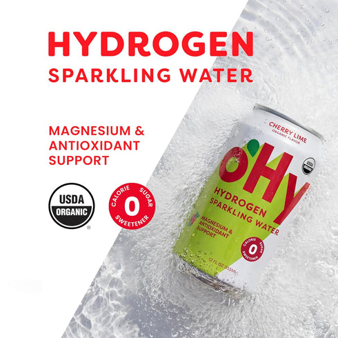 12 Pack (12oz oHy Hydrogen Sparkling Water Magnesium & Antioxidant Hydration, Zero Sugar, Zero Calories, Cherry Lime
