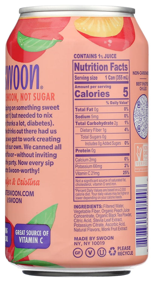 12 Oz Swoon, Tea Peach Zero Sugar, Fl