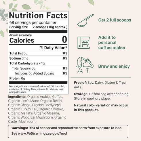 10 1 24 Immune Micro Ingredients Organic in Ground Mushroom Coffee, Ounce | Premium Arabica Coffee with Lion's Mane
