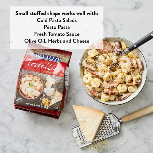 8.8 oz (4 Pack) DeLallo Three Cheese Tortellini Pasta, Bag, Made with Parmesan Cheese