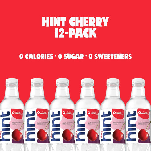 16 Oz (Pack 24) Hint Fruit-Infused Bottled Water, Cherry - Sugar Free Flavored Water with Zero Calories, Naturally