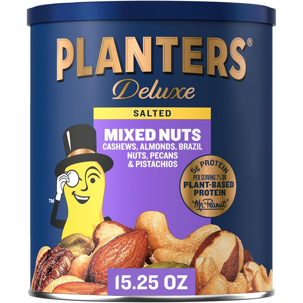 PLANTERS Deluxe Mixed Nuts - Roasted Cashews, Almonds, Brazil Nuts, Pistachios, and