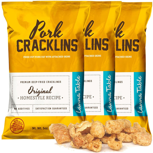Lanna Table Pork Cracklins, Southern Flavor Chicharrones Style, Fried Pork Skins Attached