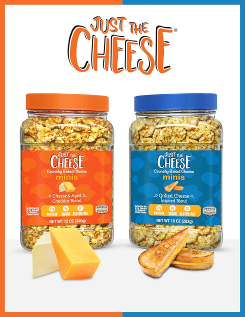 10 oz Just the Cheese Minis Grilled Cheese Crisps, Jar, Delicious Low-Carb Lifestyle Protein Chips, High-Protein