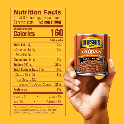 16 oz (Pack 12) BUSH'S BEST Canned Original Baked Beans, Source of Plant Based Protein and Fiber, Low Fat, Gluten Free