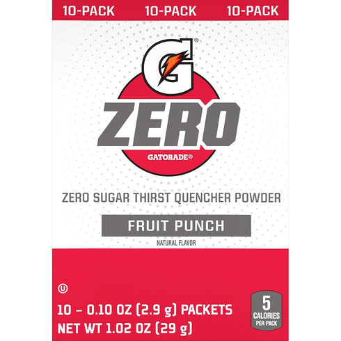 0.10 oz Packets (10 Pack) Gatorade G Zero Powder, Fruit Punch