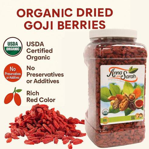 64 Oz 1 Pack Organic Dried Goji Berries Jar | Bulk Supply of Goji Berry Fruit Superfood | Naturally Rich