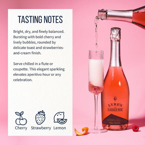 45 (25.4 Oz) Lyre's Non Alcoholic Classico Ros Sparkling, Alcohol Free Pink Sparkling, Award-Winning, Vegan Friendly
