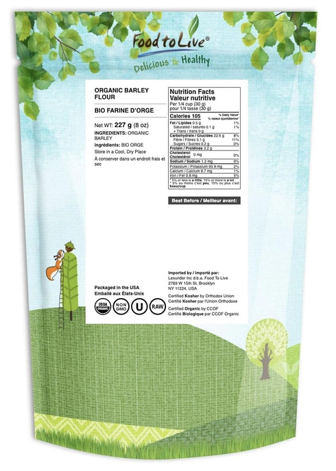 8 Food to Live Organic Barley Flour, Ounces Non-GMO, Stone Ground from Whole Hulled Barley, Fine, Kosher, Vegan, Bulk.