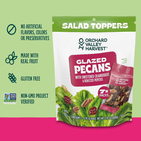 0.85 oz (Pack 7) Orchard Valley Harvest Salad Toppers Glazed Pecans with Sweetened Cranberries & Roasted Pepitas