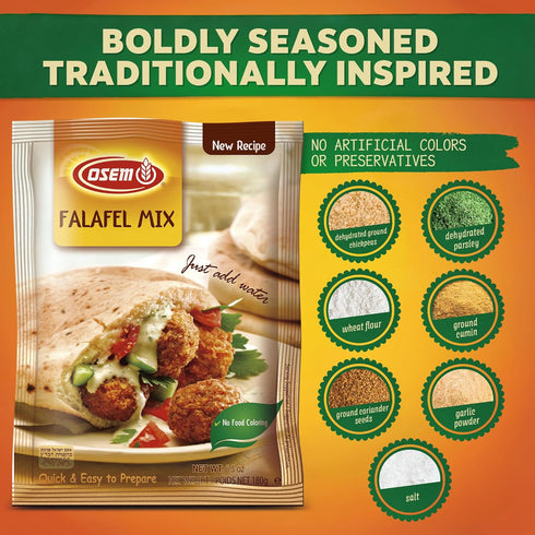 6.3 oz (Pack 3) Osem Falafel Mix - Fast & Easy Mix for Falafel Balls or Burgers, Chickpea Flour and Seasoning, Use