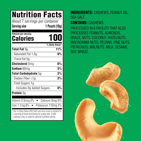 7ct (1-Pack), 100-Calorie Packs, Emerald Nuts Roasted and Salted Cashews Individual Plant-Based Protein, Kosher
