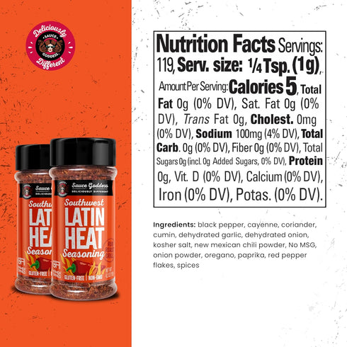 Sauce Goddess Southwest Latin Heat Shaker (2-Pack) - BBQ Rub with Cumin, Oregano, Cayenne, and Chiles
