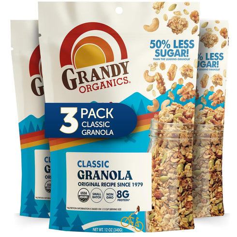 Grandy Organics Classic Granola, Certified Organic Granola Cereal, Low Sugar - Made