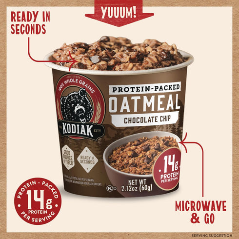2.12oz (Pack 12) Kodiak Cakes Instant Protein Chocolate Chip Oatmeal in a Cup