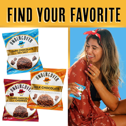 30-Count, Undercover Snacks Chocolate Quinoa Crisps - Dark Chocolate + Sea Salt | Individually Wrapped Crisps | Gluten