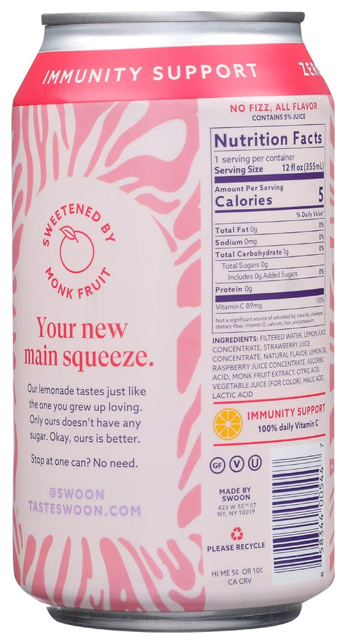 12 (Pack 12) Swoon Pink Lemonade, Zero Sugar, Low Calories, Vegan Friendly, Kosher, Gluten Free & Non-GMO, Fluid Ounce