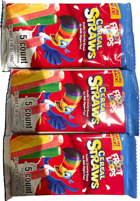 Mizo 2021 90's Pack 3, 5 Count, Kellogg's Cereal Straws Froot Loops Edible Breakfast Straw Alternatives for Milk