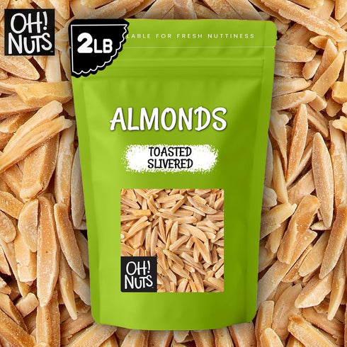 100% 2 lb Packed Oh! Nuts Almonds Toasted Slivered - Raw - Natural - - High-Protein Almonds - in New York Zip-Seal Bag