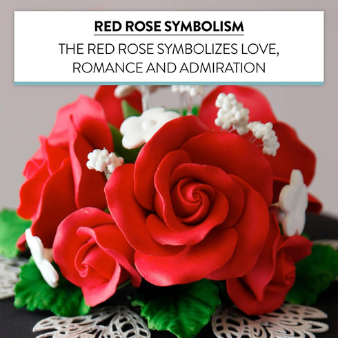 1 Count, Global Sugar Art Garden Rose Sugar Cake Flowers Topper Bouquet, Red with White Filler Flowers, by Chef Alan