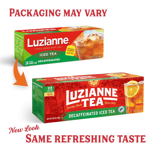 24ct (Pack 1) Luzianne Decaffeinated Iced Tea Bags, Family Size, Box
