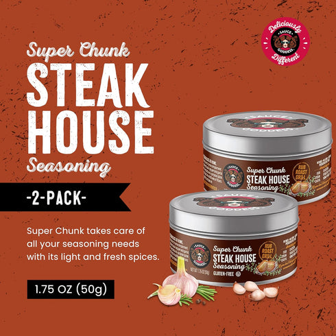 Sauce Goddess Super Chunk Steakhouse Spices and Seasonings - Steak Seasoning Solution for Meat, Chops, and More – No Sugar, No Additives, Vegan Friendly, Gluten Free - 2 (1.75g) Tin Cans