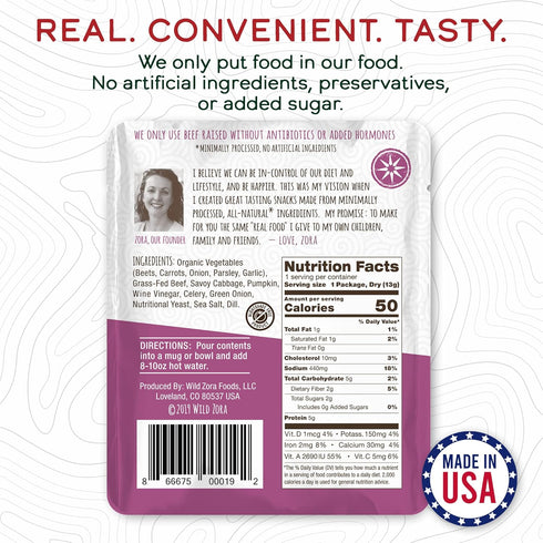 Wild Zora Instant Keto-Friendly Soups 5-Pack Variety, Broth with Grass-Fed Beef, Free-Range Chicken, Gluten-Free