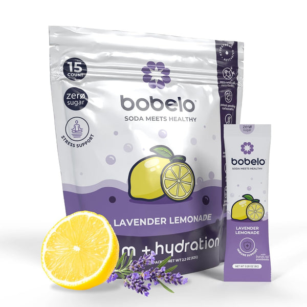 Bobelo Self Carbonating Hydration Drink | Lavender Lemonade 15 Count | Low