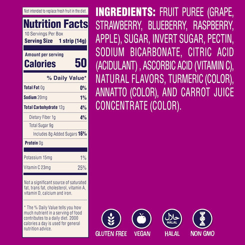 0.5oz (Pack 10) Welch's Absolute Fruitfuls Fruit Strips, Tasty Dried Fruit Snacks for School Lunches, Berry Medley