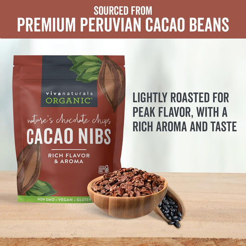 1 LB (454 Viva Naturals Organic Cacao Nibs, Unsweetened, g), Keto Friendly, Vegan, Non-GMO, Gluten-Free Chocolate Chip