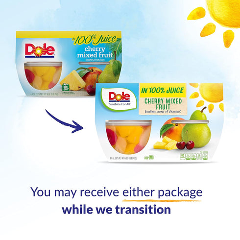 Dole Fruit Bowls Cherry Mixed Fruit in 100% Juice Snacks, 4oz 24 Total Cups, Gluten & Dairy Free, Bulk Lunch Snacks for Kids & Adults
