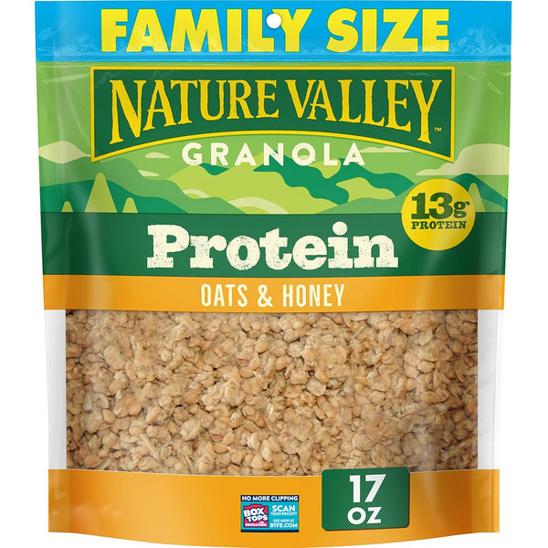 Nature Valley Protein Granola, Oats and Honey Granola, Resealable Snack Pouch, Family