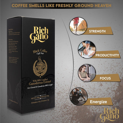Rich gano (2 30 Packets Reishi Mushroom Coffee Boxes of Sachets) Black Coffee with Ganoderma Extract All Natural Vegan