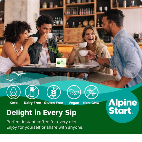 Alpine Start Instant Coffee Powder Mix, Medium Roast Original Blend, Hot or Cold Brew, 30 Servings