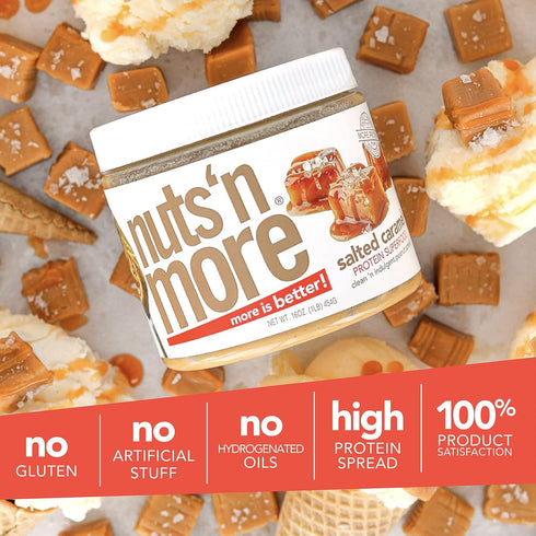 (15oz Nuts N More Salted Caramel Peanut Butter Spread - High Protein, Low Carb, Low Sugar, Gluten Free, Non-GMO