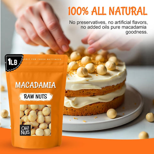 1 lb 100% Oh! Nuts Raw Macadamia Nuts - Macadamia Nuts Unsalted - Jumbo Macadamia - - Natural Snack