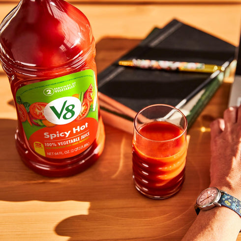V8 100% 64 oz (6 Pack) Spicy Hot Vegetable Juice, fl Bottle