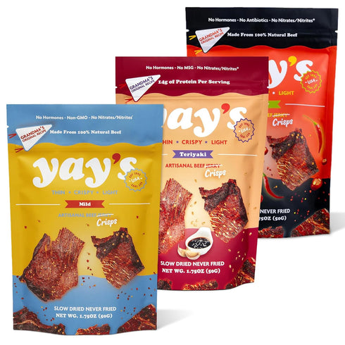 Yay's Beef Jerky Sampler Pack Healthy High-Protein Snacks, Variety Pack of 3