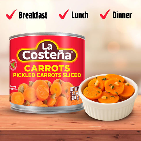 14.1oz, 12 Pack La Costea Sliced Pickled Carrots with Pickled Jalapenos - Sliced Carrots with Jalapeno Peppers