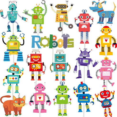 iPartyFun 36Pcs Robot Cupcake Toppers Picks Robot Cake Decorations for Robot Birthday Party Decorations Birthday