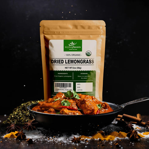 Organic Premium Grade Dried Lemongrass Cut, 2 oz/56g, Harvested from Organic Farm in Sri Lanka