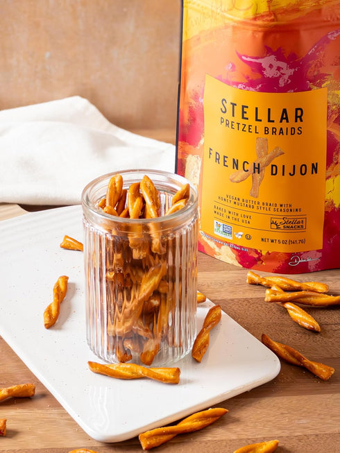 5 Oz (Pack 6), Stellar Snacks Pretzel Braids, French Dijon Honey Mustard, of Gourmet Pretzel Sticks, Vegan, Kosher, Non
