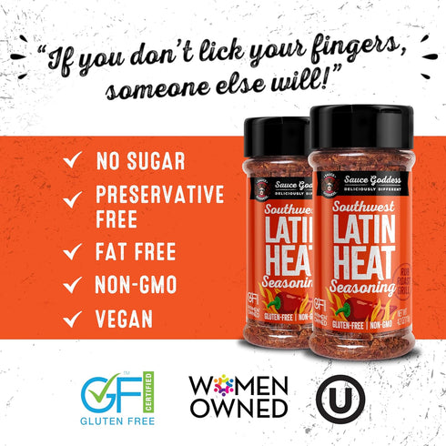 Sauce Goddess Southwest Latin Heat Shaker (2-Pack) - BBQ Rub with Cumin, Oregano, Cayenne, and Chiles