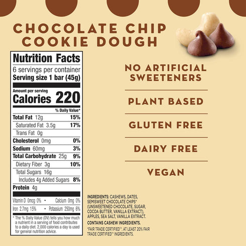 6 9.6 oz Larabar Chocolate Chip Cookie Dough Fruit and Nut Bars, Gluten Free and Vegan, Ct